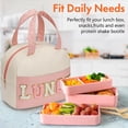 thumbnail image 5 of Lunch Bag for Women Insulated For Men PU leather Small Office Work lunch with Chenille Letters Leakproof Freezable Cooler Reusable Portable Box (White&Pink), 5 of 7