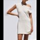thumbnail image 5 of Vestido Minivestido de Punto Elástico con Hombros Descubiertos y Mangas para Mujer, Suelto, Liso, para Vacaciones. Cremoso S, 5 of 7