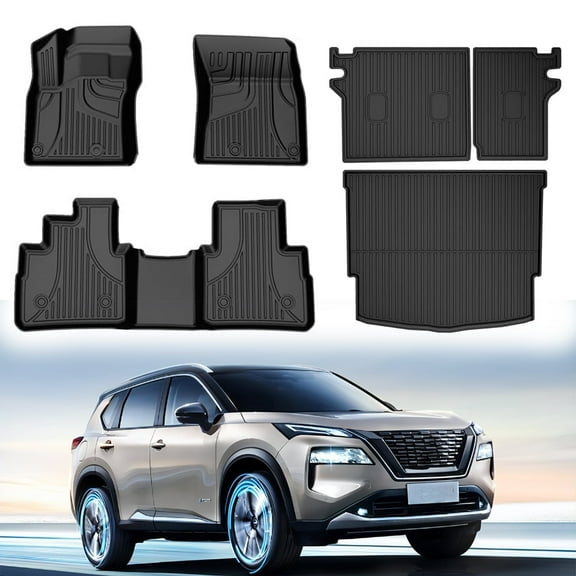 IKABEVEM Car Floor Mats & Cargo Liner & Backrest Mat for Nissan Rogue 2021-2025 Row Trunk Mat Full Set TPE All Weather Protection