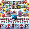 Spidey Amazing Friends Birthday Party Decorations for Kids Spiderman Themed Party, Include Happy Birthday Banner, Cake Topper, Latex Balloons, Tablecloth, Plates, Napkins Cupcake Toppers