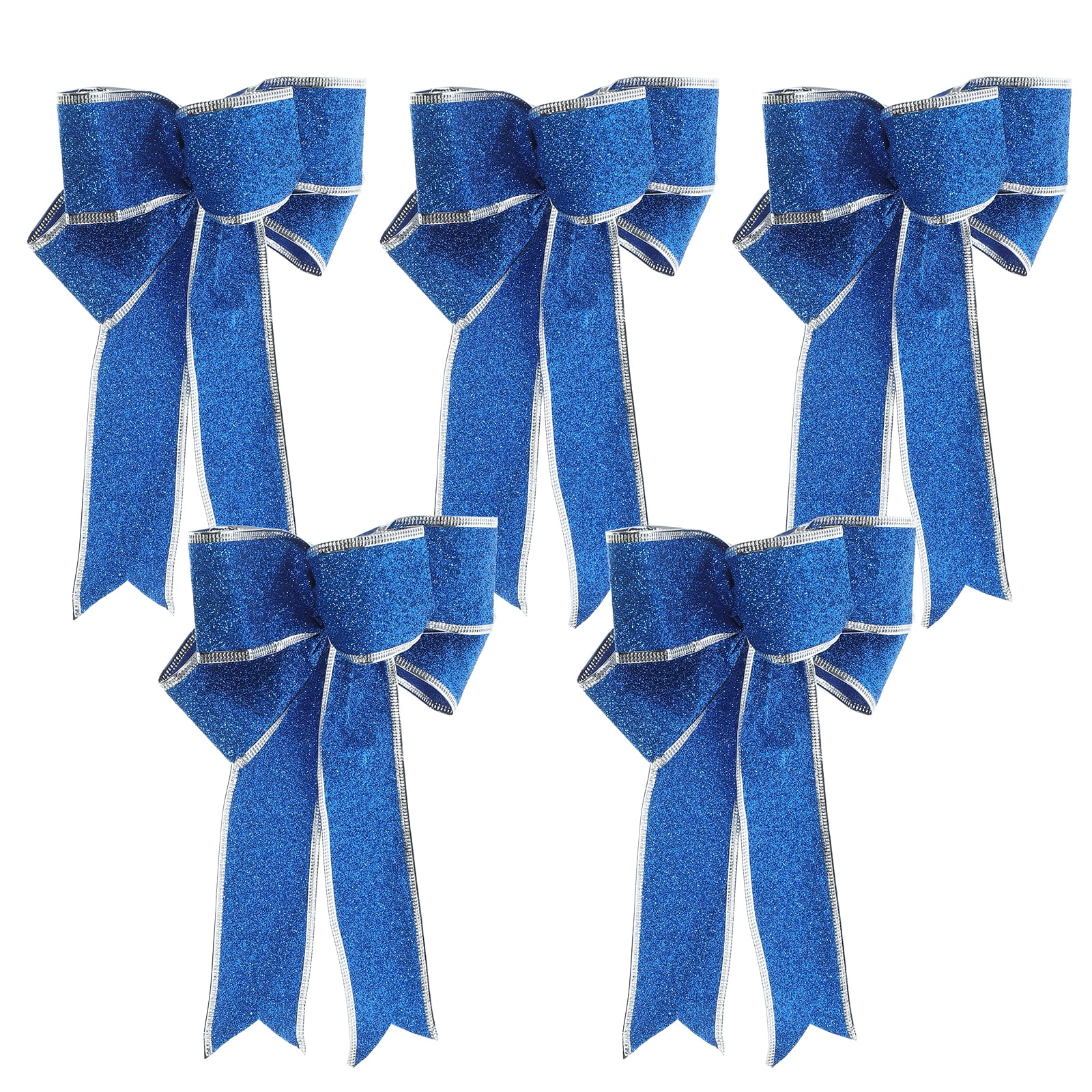 BERTDOMD 15 pcs /Pack Glittering Fabric Christmas Ribbon Bow Gift Knot Ribbon Ornaments for Christmas Tree Presents Decoration(Blue)