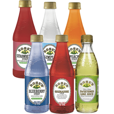 Rose’s Fruit Syrup Juice Mixers Mix 6 Pack (12oz) – Includes Simple Syrup, Lime, Strawberry, Blueberry, Peach, and Grenadine – Premium Cocktail and Beverage Mixers