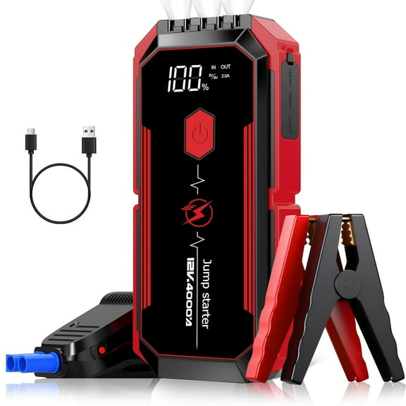 POWQ Car Battery Jump Starter Portable: 4000A Jump Starter with Jumper Cables - Battery Jumper Starter Portable, 12V Auto Jump Start Battery Pack - Jump Box for All Gasoline & 10.0L Diesel Engines
