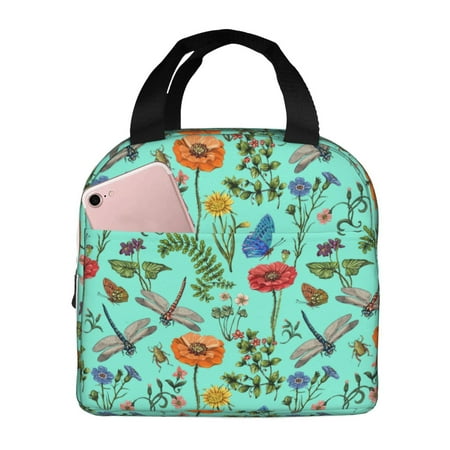 Insulated Lunch Bag for Women Men - Dragonfly Butterfly Flower Leakproof Cooler Lunch Box for Women Men  Lunch Tote Bags for Work School Picnic Travel