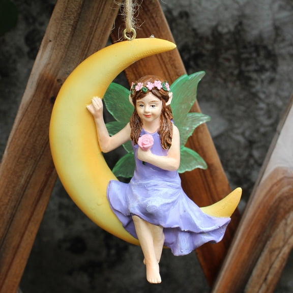 Outdoor Statues,Fairy Figurines,Garden Swing Fairy Statue, Glow in The Dark Fairies Micro Landscape Ornaments, Fairy Swing on The Moon Figurines Flower Pot Decor(3IN)