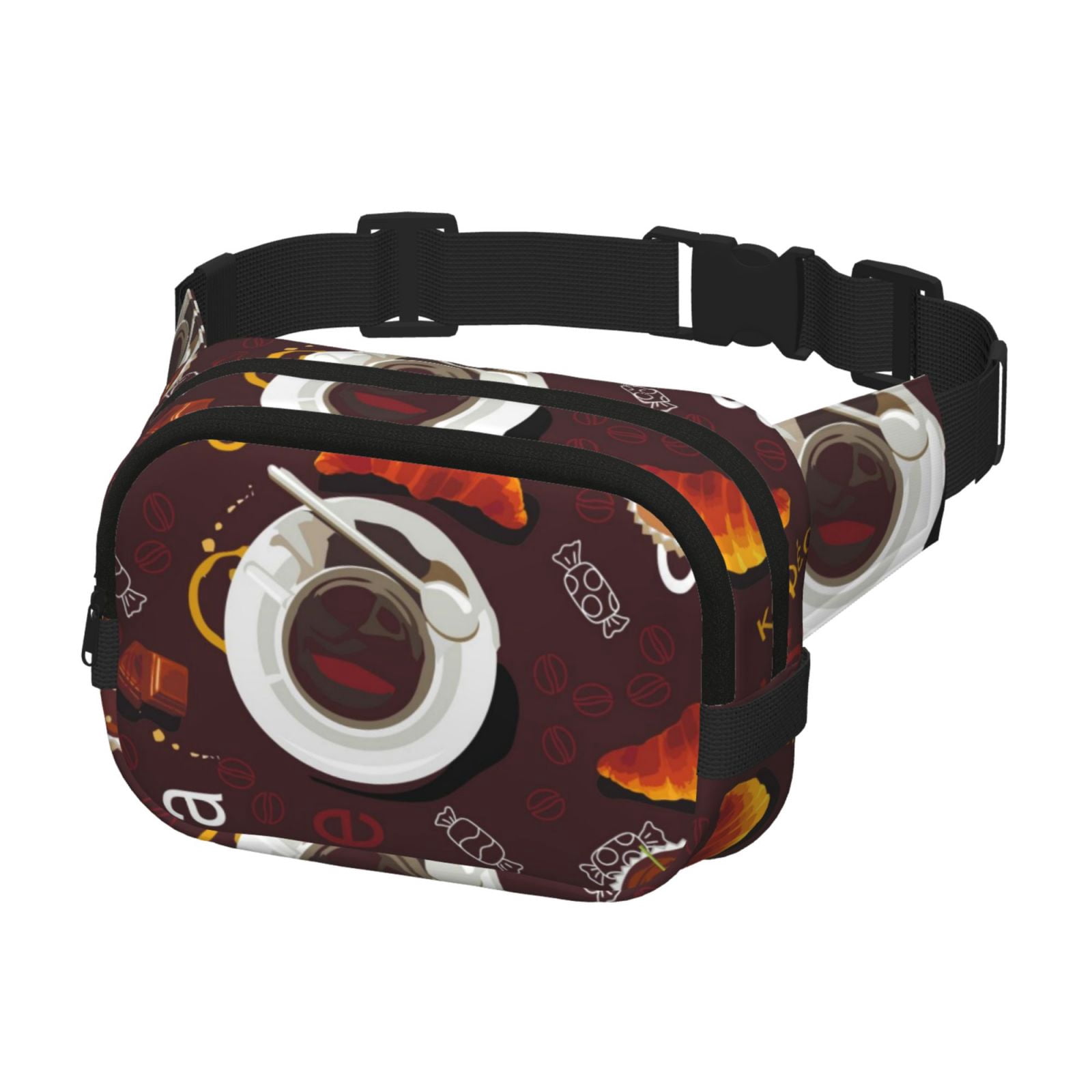 Picia A Cup Of Black Coffee On A Saucer Print Square Double-Layer Waist Bag Mini Adjustable Waist Belt Bag Exercise Running Travel Hiking