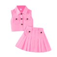 thumbnail image 7 of LIIPEE Girls Outfit Sets Casual Summer Stylish Solid Ciolor Sleeveless Lapel Button Down Pockets Denim Tops Pleated Skirt 2 Piece Set Kids Comfortable Breathable Cute Clothing,Pink,5-6 Years, 7 of 7