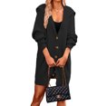 thumbnail image 3 of Women'S Solid Color Long-Sleeved Lapel Pocket Cardigan Three-Button Mid-Length Sweater Coat Black XL, 3 of 8