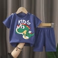 thumbnail image 2 of HCNTES Toddler Baby Girl Summer Clothes Set Kid Outfits Boys Short Sleeves T-Shirt Tops + Shorts Cute Outfits Set For Kids Daily School Activities 2t 3t 4t 5t 6t 7t (H01-Dark Blue,12-18 Months), 2 of 4