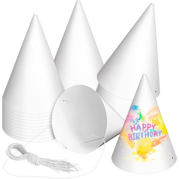 White Paper Party Hats for Birthday,Decorative Bulk Cone Hat for Adults Art DIY, Halloween Supplies(10/20/40/60) 20