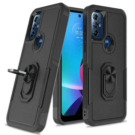 For Motorola Moto G Pure /G Power 2022 Hybrid Rugged Hard Drop-Proof Protection Military Grade with Metal Ring Stand Cover ,Xpm Phone Case [ Black ]
