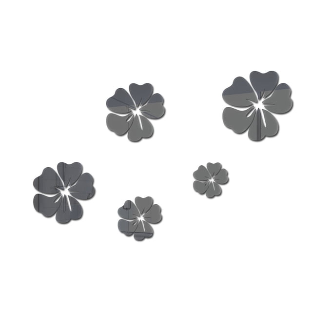 5PCS Flower Mirror Flower Pattern Wall Sticker 3D Home Decoration Wall Art DIY Wall Stickers(Black)