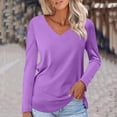 thumbnail image 3 of TKLPEHG Womens Blouse V-Neck Basic Tops Fashion Casual Lightweight Fall Tops Solid Color Long Sleeve T Shirt Comfy Loose Pullover (Purple,M), 3 of 5
