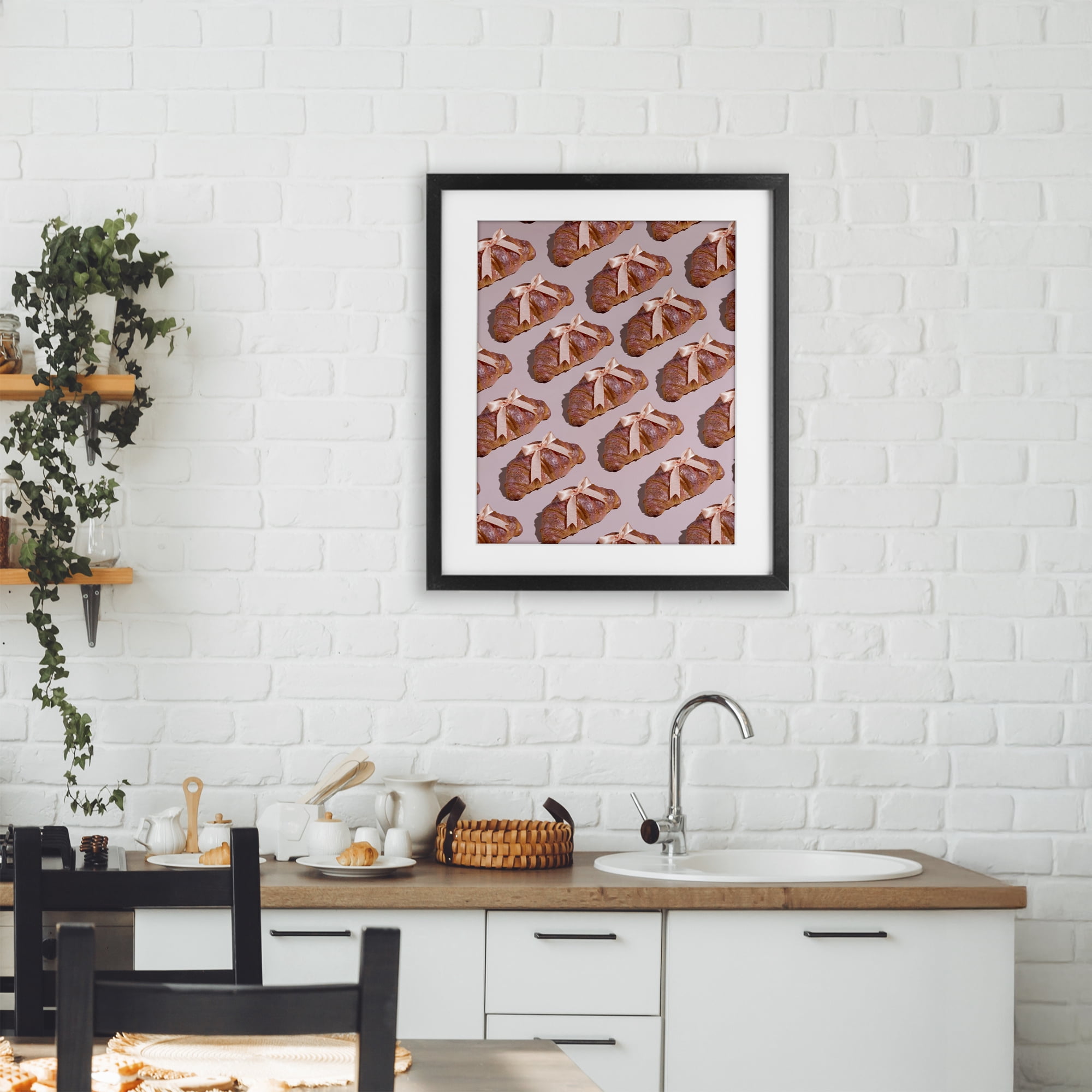 Stupell Industries Croissants with Ribbons Pattern Black Framed Print Under Glass, design by LISH Creative