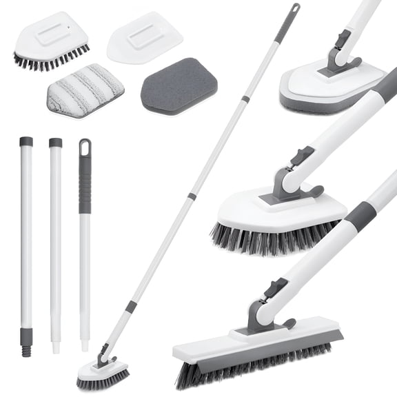 ACDANC Shower Cleaning Brush with Locking Head,4 in 1 Tub Tile Scrubber Brush with Extendable Long Handle Stiff Bristles Scouring Pads Microfiber for Cleaning Bathtub Shower Wall Bathroom