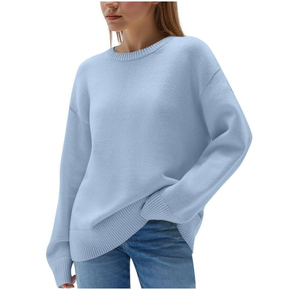 Oplxuo Women's Casual Long Sleeve Sweaters Tops Knit Solid Color Pullover Sweater Fall Winter Fashion Clothing