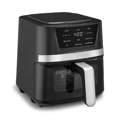 2.6qt Basket Air Fryer Black/Stainless Steel Finish 1100W, Cool Touch Handle, Dishwasher-Safe Parts