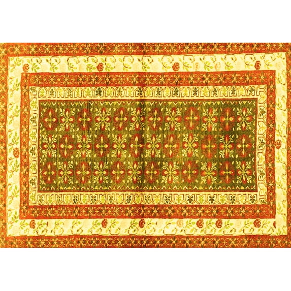 Ahgly Company Machine Washable Indoor Rectangle Persian Yellow Traditional Area Rugs, 7' x 9'