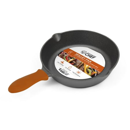

Commercial Chef CHFS800 Seasoned Cast Iron 8-Inch Skillet with Removable Silicone Handle Grip