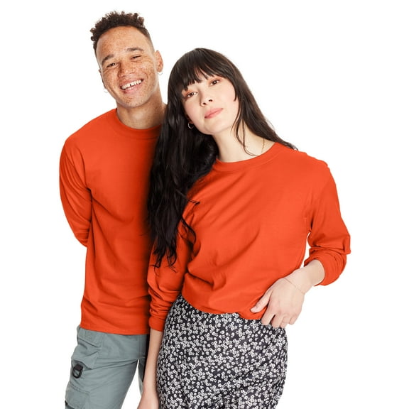 Hanes Long Sleeve T-Shirt Beefy-T Unisex Tee Crewneck Men Womens Cotton Jersey