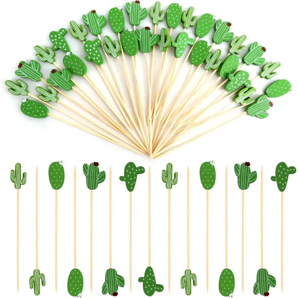 OOTSR 100pcs Green Bamboo Cocktail, 4.7 inch Mixed Style Cactus Leaf Toothpicks Sandwich Fruit Toothpicks Cocktail Picks for Party Appetizer Drink Martini Party Snack Decorative