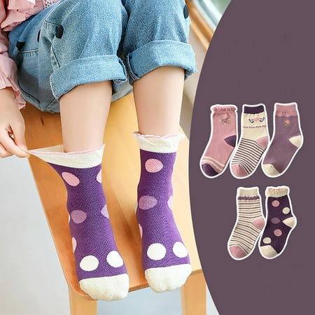 

AURIGATE Clearance! Baby Non Slip Socks 5Pairs Kids Socks Cute Print Children Middle Tube Socks Breathability Warm Socks