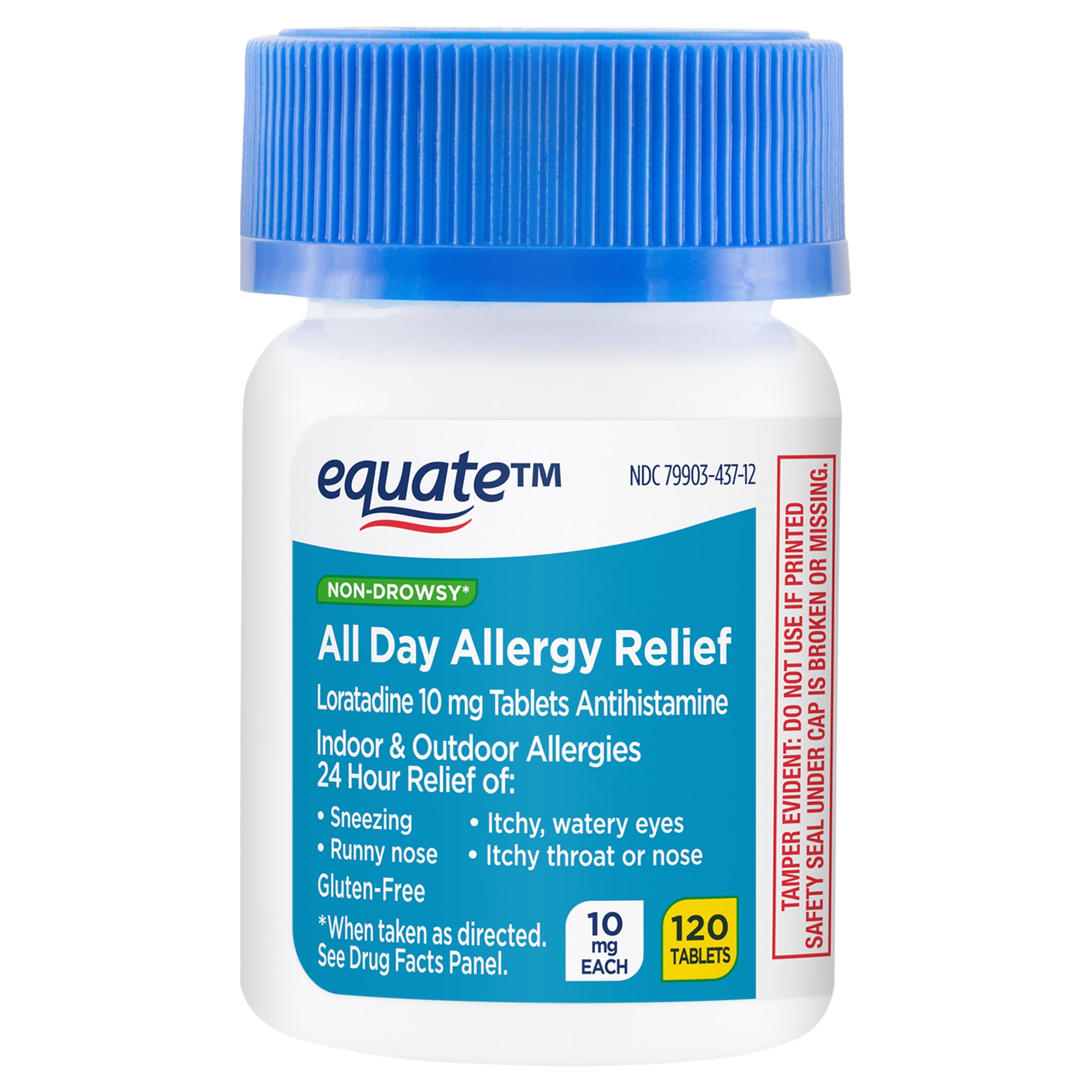 Equate Non-Drowsy All Day Allergy Relief Loratadine 10 mg Tablets Antihistamine, 120 Count, Compare to Claritin® 24 Hour Active Ingredient