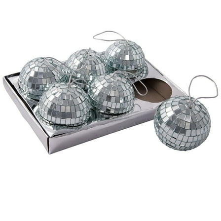Kurt Adler 6-Piece Glass Mirror Ball Ornament Set, 2 7/8-Inch, Holiday Tree Decoration