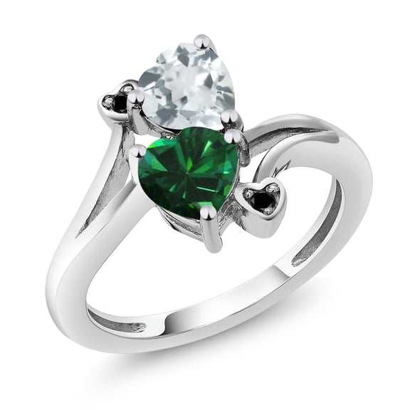 1.38 Ct Green Simulated Emerald Sky Blue Aquamarine 925 Sterling Silver Ring