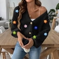 thumbnail image 6 of Binmer Women’s 3D Floral V-Neck Knit Cardigan Long Sleeve Button Front Ladies Casual Textured Floral Embellished Layering Sweater,Sizes S-XL, 6 of 6