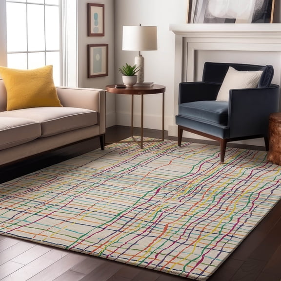 Addison Rugs Mayfield Premium Machine Washable Transitional Stripes White Rectangle Rug, 10' x 14'