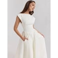 thumbnail image 4 of Women'S Corset Midi Dress Casual Flowy A Line Boat Neck Wedding Guest Dresses with Pockets Cream White L, 4 of 9