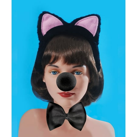 Loftus Sexy Cat Ears, Nose, & Bowtie 3pc Accessory Kit, Black, One-Size