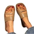 thumbnail image 5 of Xfvqtps Womens Slide Sandals Flat Toe Ring Square Toe Soft Sole Non Slip Casual Beach Sandals Brown, 5 of 6