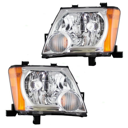 Nissan Xterra Replacement Headlight - BROCK Halogen Combination Headlamps Headlights w/ Chrome Bezels Pair Set Replacement for 05-15 Nissan Xterra 26060EA025 26010EA025
