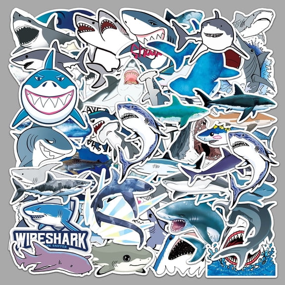 49 Shark Stickers, Cute Shark Vinyl Sticker Pack for Water Bottles, Laptops, Journals, Scrapbooking, Phone Cases, Kids, Teens, Ocean Lovers, Party Favors, Waterproof Sea Animal Stickers