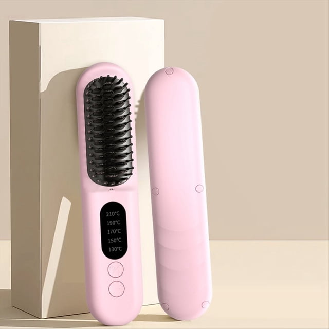 Cepillo Alisador de Pelo Inalámbrico, Cepillo Alisador de Calentamiento Rápido, Rizador de Pelo de Iones Negativos, Peine Calefactor Portátil-Negro