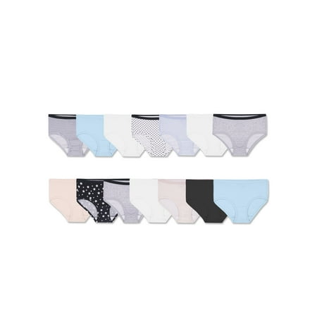 Fruit of the Loom Girls Underwear Assorted Cotton Brief Panties, 14+4 Pack, Size 4-14