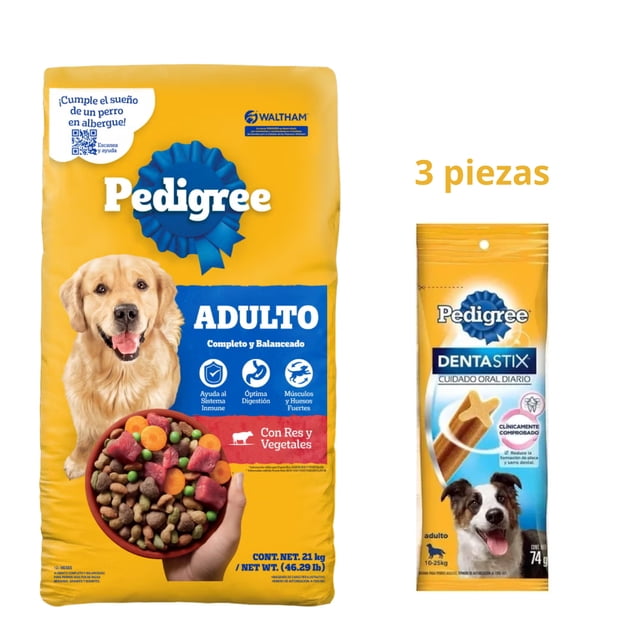 Pedigree Adulto 21 kg + Pedigree Dentastix Cuidado Oral Diario 74 G (3pack)