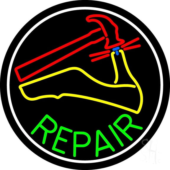 Sandal Repair White Border LED Neon Sign 18 x 18 - inches, Black Square Cut Acrylic Backing, with Dimmer - Bright and Premium built indoor LED Neon Sign for store interior Décor, Storefront.