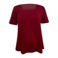 thumbnail image 5 of CIENVNSTG Women's Short Sleeve Pleated Tee Tops Square Neck Solid Color Tunic Casual Summer Fashion Clothing for Daily Life Vacation Trips and Outdoor Events Wine S, 5 of 5