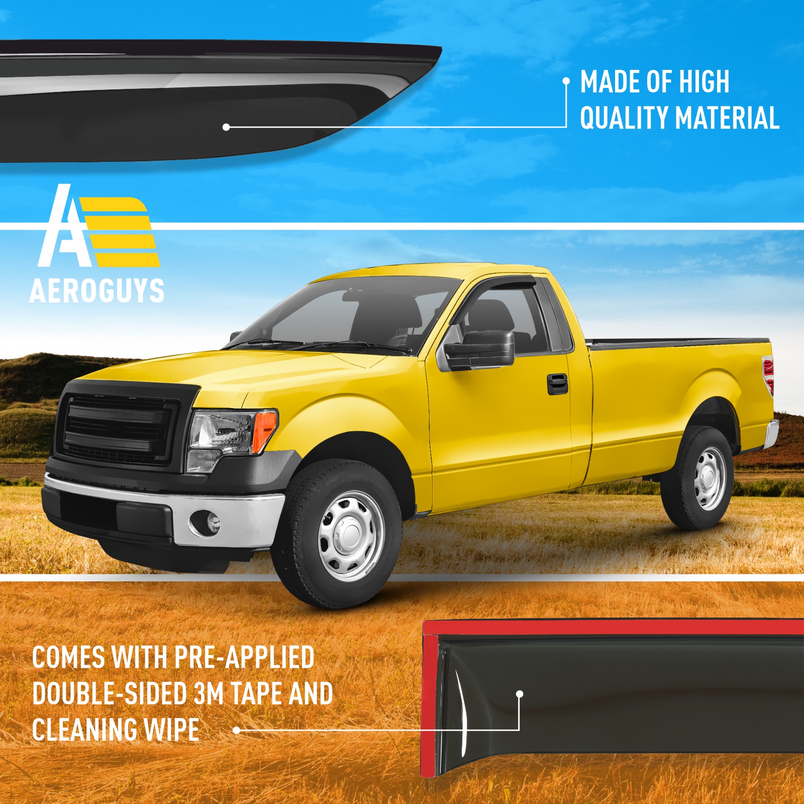 Ford Sun Rain Visors For 2009-2014 F-150 Regular Cab - Black Polycarbonate Window Deflectors