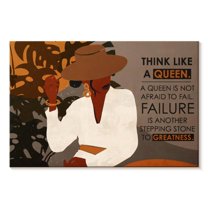 Elephant Stock Think Like A Queen Quote Wall Art - Horizontal Canvas Wall Art - Living Room Wall Decor - Advocacy Art Canvas - Brown And Orange Decor - 39" x 26"