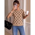 thumbnail image 6 of Women's Dot Ribbed Knit Top Crew Neck Short Sleeve Puff Sleeve Loose Fit Ribbed Cuffs Hem Pullover for Fall Winter Layering Office Commute Daily Outfits, 6 of 10