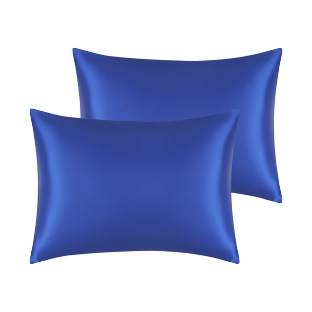 Juego de fundas de almohada de satén tejido de 2 con cierre de sobre estándar azul real