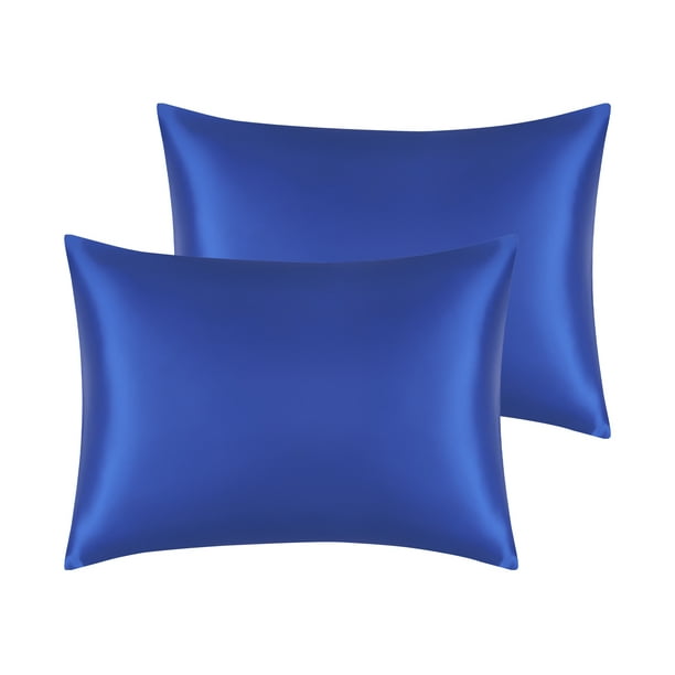 Juego de fundas de almohada de satén tejido de 2 con cierre de sobre estándar azul real