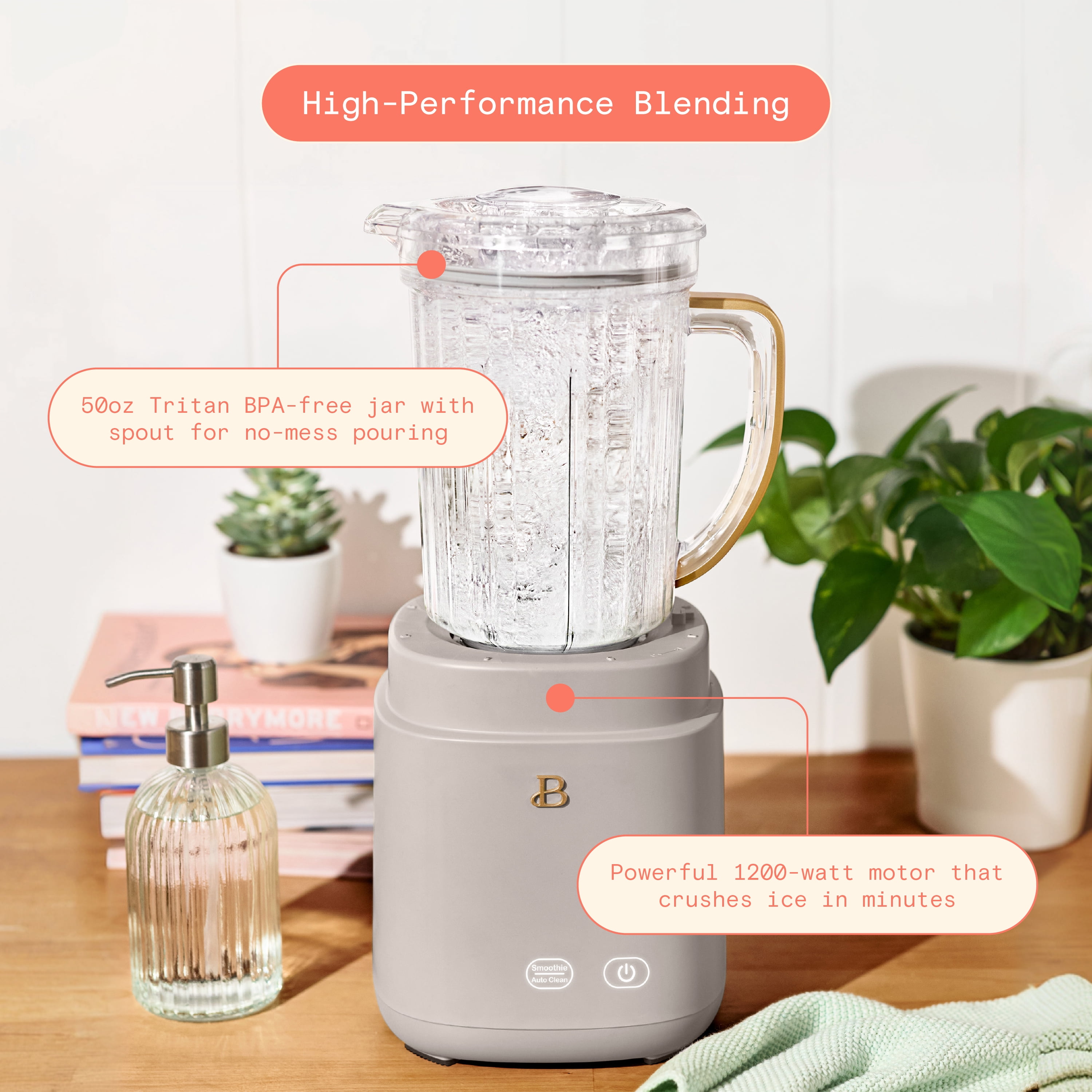 Beautiful 3-in-1 Kitchen System, Blender, Food Processor & Personal Blender, Porcini Taupe by Drew Barrymore
