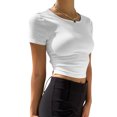 thumbnail image 1 of goowrom T-Shirts en Maille Côtelée pour Femmes, Manches Courtes, Dos Nu, Crop Tops, 1 of 5