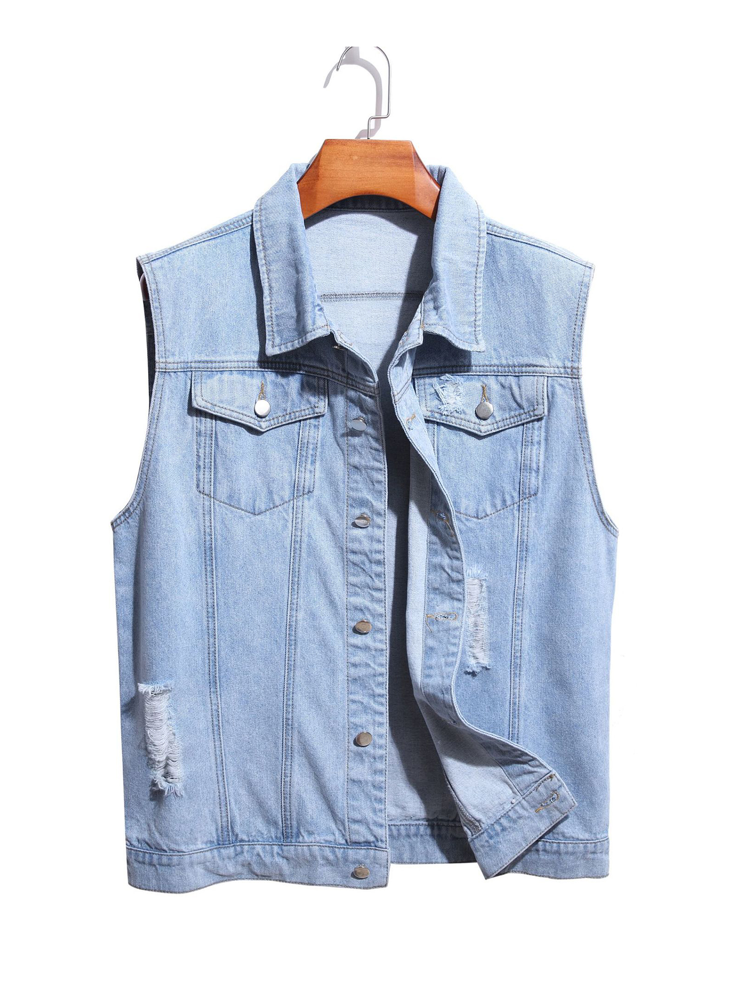 Frontwalk Men's Jeans Vest Sleeveless Denim Jacket Button Down