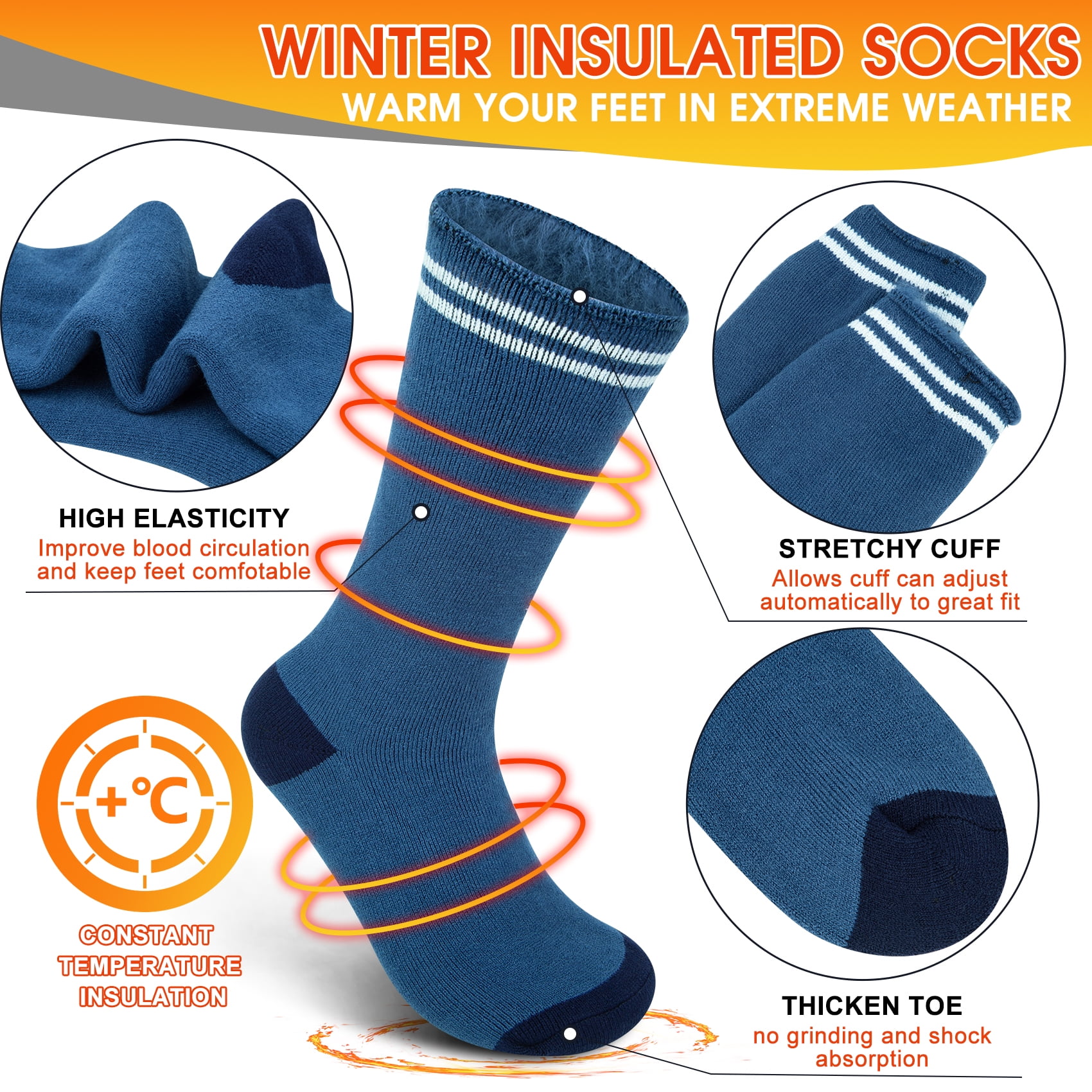 KOITHOT 3 Pack Thermal Socks for Men & Women, Thick Warm Winter Socks for Cold Weather